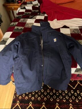 Carhartt Navy Duck Canvas Work Jacket FR XL tall